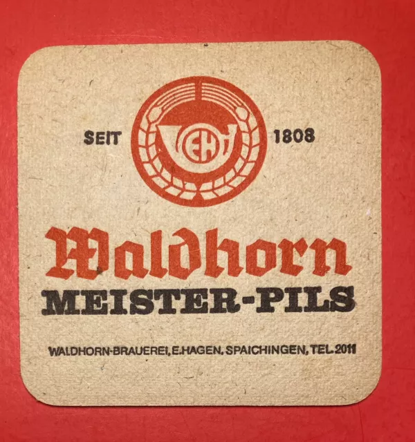 Montaña Rusa De Cerveza Cuadrada De 3,5 Pulgadas Waldhorn Meister-Pils 1978 Rara 2