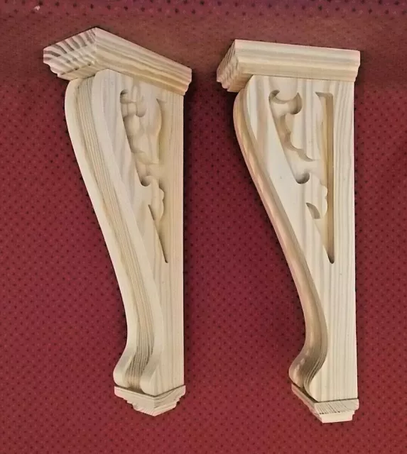 PAIR of Large Wood Corbels Mantel Shelf Support 6-3/4 x 19-7/8 x 4-1/4 (#7506)