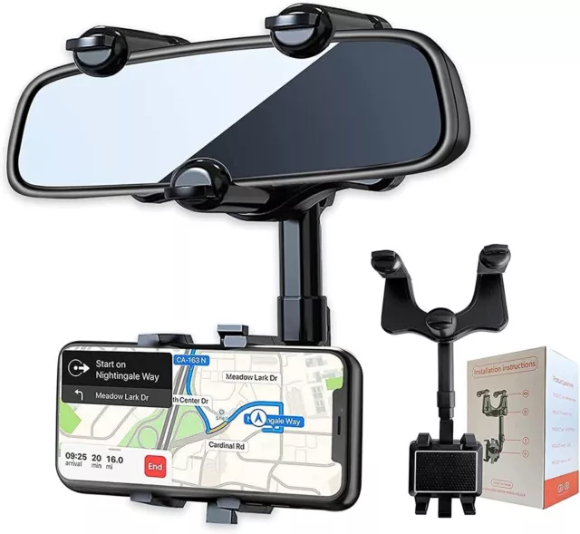 New 360° Car Phone Holder Rotatable, Retractable Rearview Mirror Mount Universal