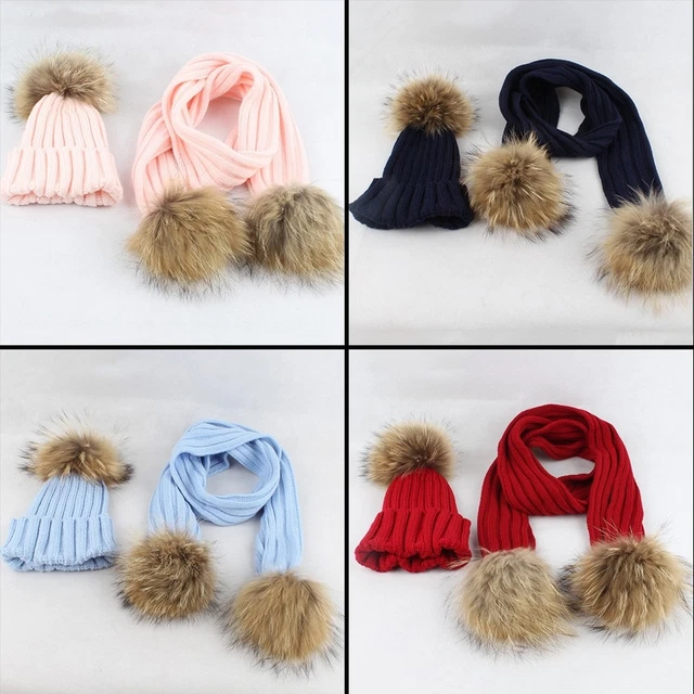 Cappello berretto berretto neonata bambina ragazzo lavorato a maglia + set sciarpa inverno pelliccia calda 8 colori