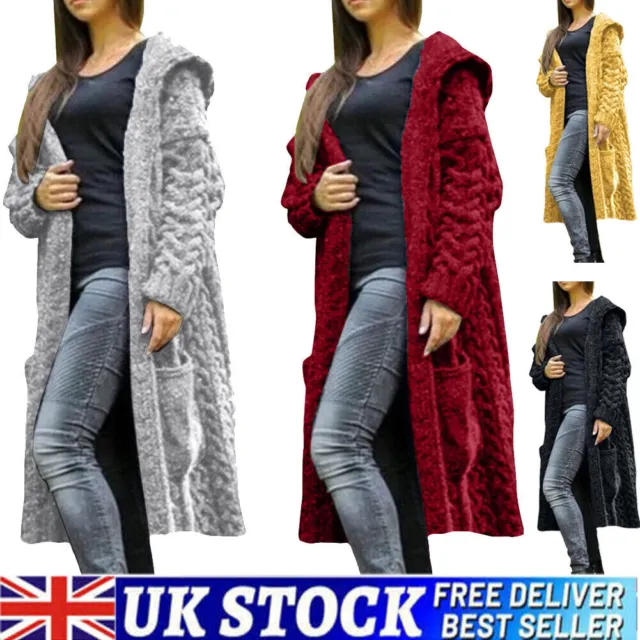 Womens Winter Warm Cardigan Coat Outwear Long Sleeve Jacket Hooded Knit Sweater