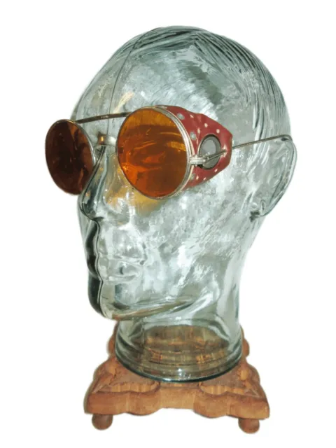 Antique Willson FORD Automotive Amber Sunglasses Goggles Vtg Steampunk Glasses W