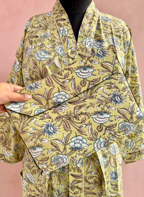 Bata de kimono de algodón con estampado de flores largas para mujer india...