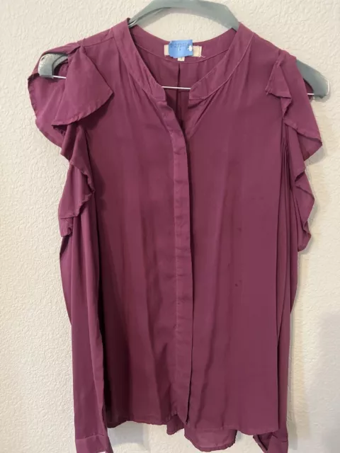Side Stitch Womens Long Sleeve Fuchsia Button Up Cut Out Shoulder Size S