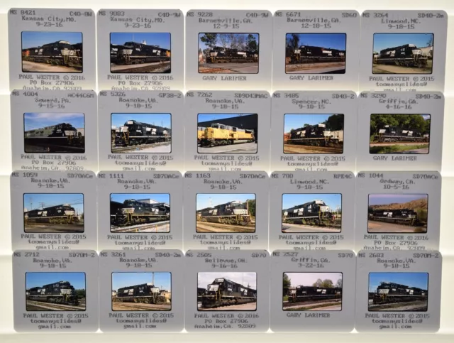 Lot of 20 Railroad Slides - NS Norfolk Southern Diesel Locomotives - 35mm Color