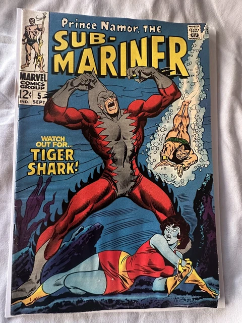 Prince Namor, the Sub-Mariner #5 1968 1st App & Origin of Tiger Shark Comic Book