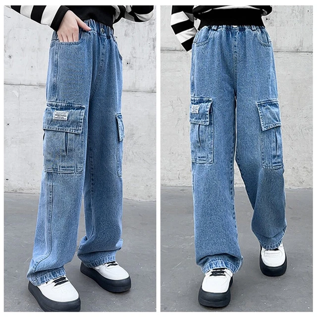 Pantaloni da cowboy denim bambina bambini festa jeans abbigliamento quotidiano jogging casual