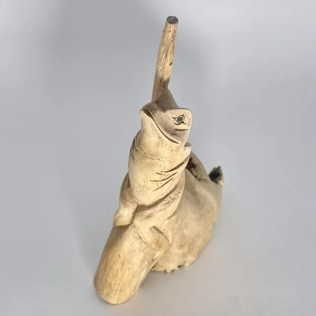 Lovely Hand Carved Small Wooden Figurine Of Sitting Frog - Hand Made Ornament