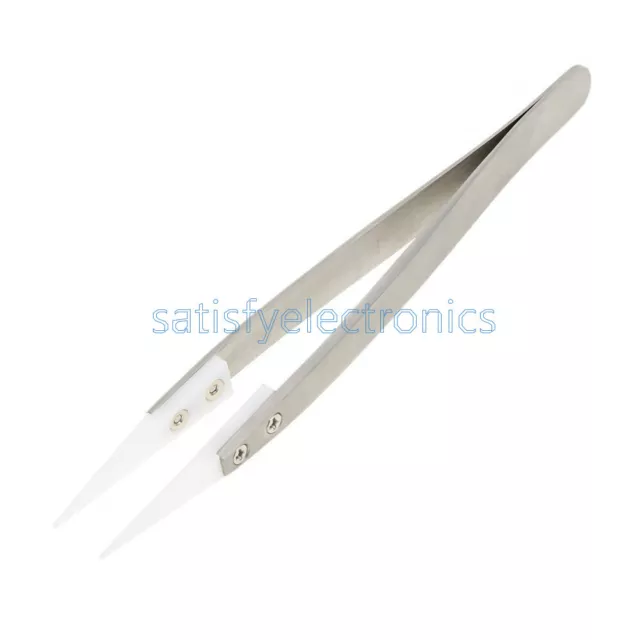 NEW Stainless Steel Ceramic Tweezers Heat Resistant Non Conductive Ceramic tip