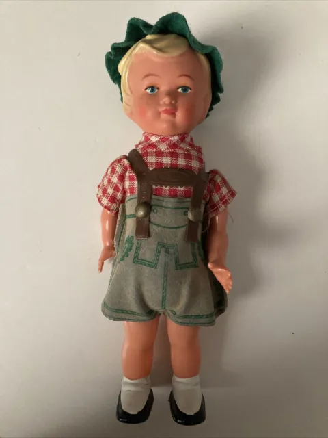 Vintage 60s Bavarian Celluloid Wind Up Boy Doll by W.M. Germany - Festive Attire