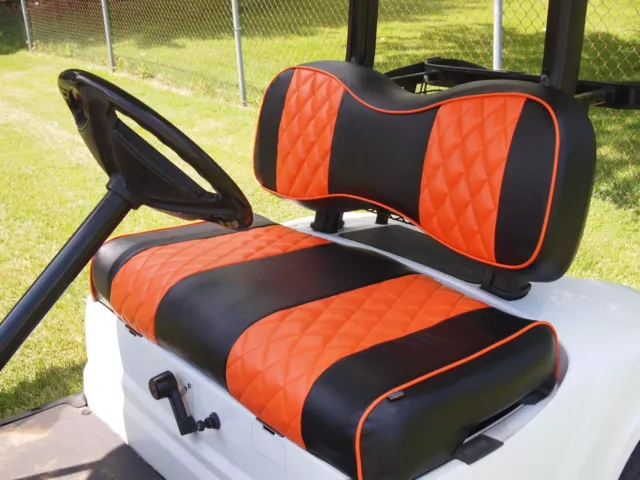 Golf Cart Seat Cover Orange Diamond Stitched Fit Yamaha Drive G29, Drive 2, 4PCS