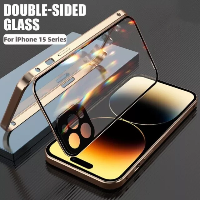 360° Full Body Magnetic Case For iPhone 15 14 Pro Max Double-Sided Glass Cover