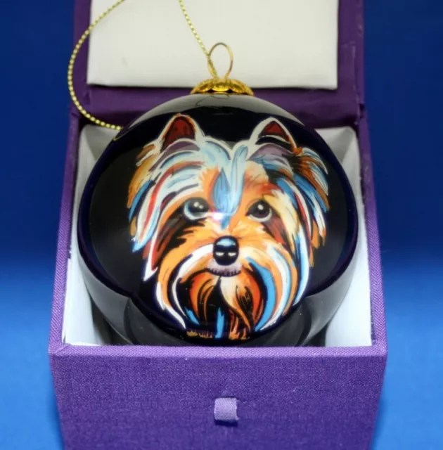 Exquisite Hand Painted Yorkshire Terrier Rainbow Dog Glass Bauble