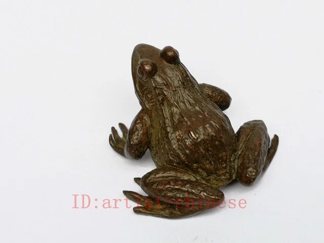 Collection Chinese Bronze Carving Lovely Frog Figurine Statue Decoration Gift