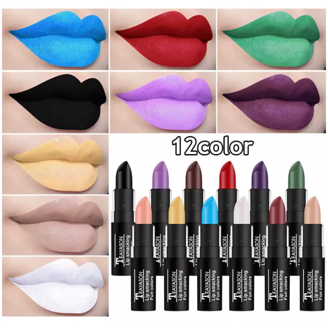 12 Colori Rossetto Trucco Durata Sexy Opaco Cosmetici Lucidalabbra ^