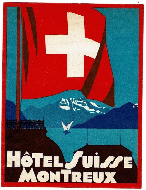 HOTEL SUISSE luggage DECO label (MONTREUX)