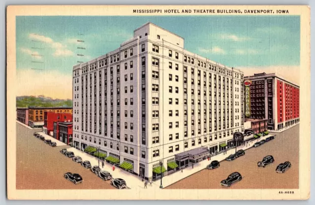 Iowa, Davenport - Mississippi Hotel and Theatre Building - Vintage Postcard