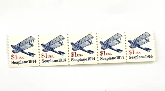 US Stamps #2468 Seaplane $1 coil strip of 5 MNH 1993 USA Plate #1