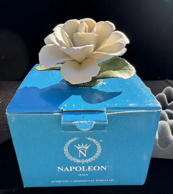 Napoleon Capodimonte Porcelain White Rose Figurine Vintage in Box!