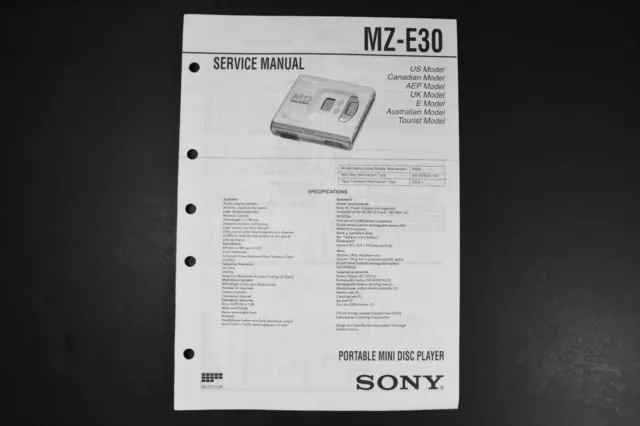 SONY MZ-E30 Minidisc Player Service Manual - Genuine Original