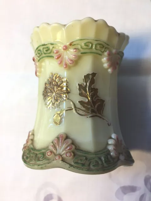 Northwood Decorated Custard Pagoda Chrysanthemum Sprig Signed Toothpick Holder