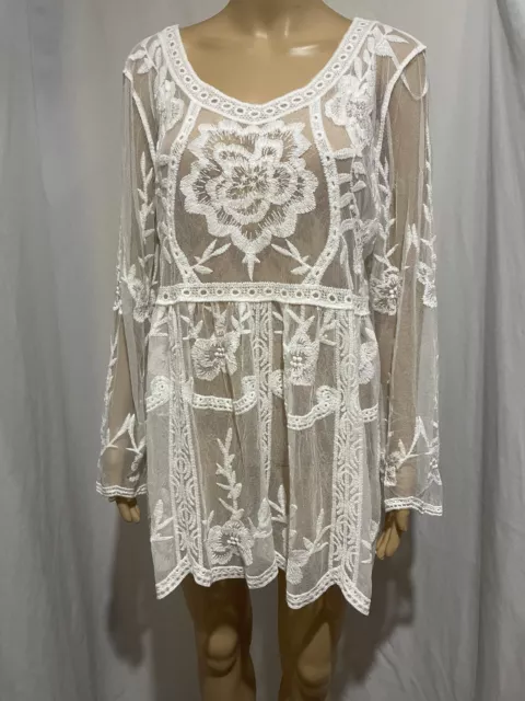 Valley Girl Size 12 Bnwt White Embroidered Lace Boho  Tunic  Top