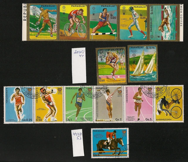 43/1023) Paraguay Mi.Nr. 2035-41 4047-53; Olympiade Segeln Fechten Reiten Radspo