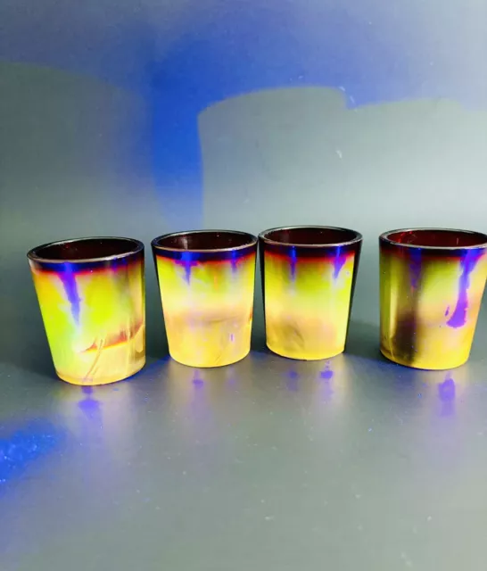 Set Of 4 Vintage Degenhart Cadmium UV Glows Glass Ruby Red Votive Candle Holders