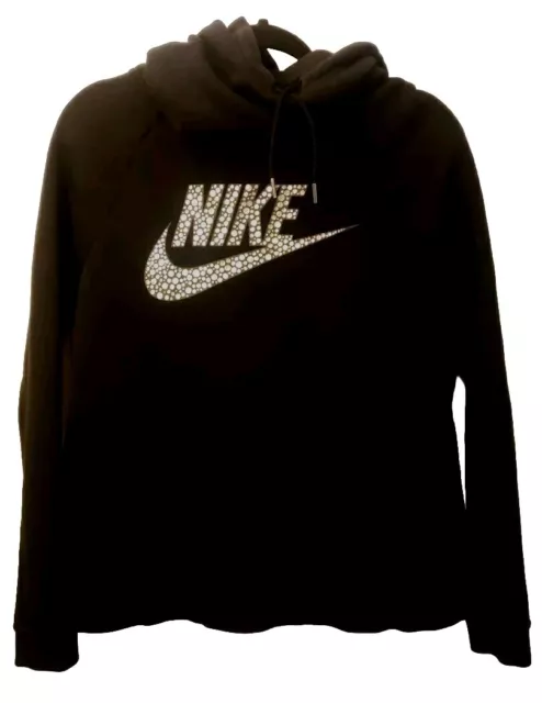 Nike Hoodie Womens Sz M Black Silver Rally Funnel Neck Pullover 829634 Pockets