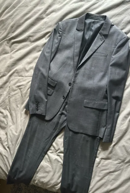Allsaints Coimbra Wool Suit Grey 38 Blazer Jacket And W32 Trousers