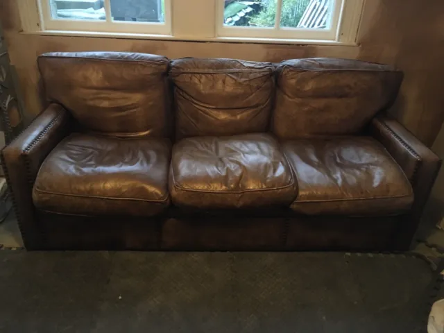 Vintage 3 Seater Brown Leather Sofa