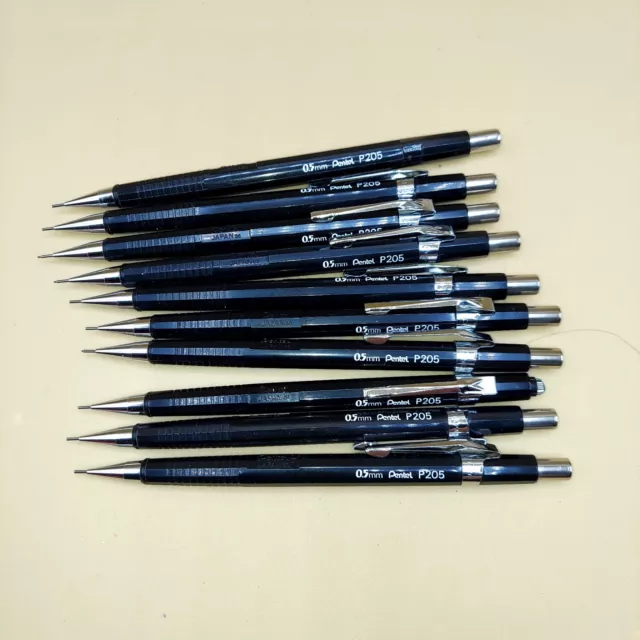 Mechanical Pencils Lot of 10 Pentel  0.5 mm Black P205