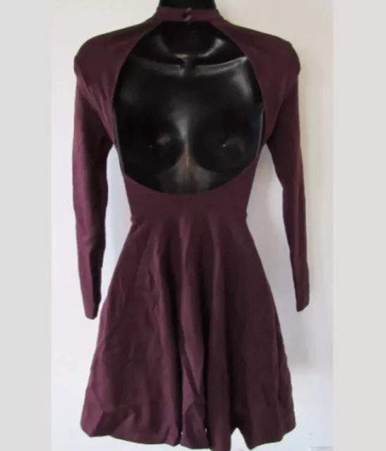 Mock Neck Violette Skater Dress Cut Out Open Back Maroon American Apparel Size S 3