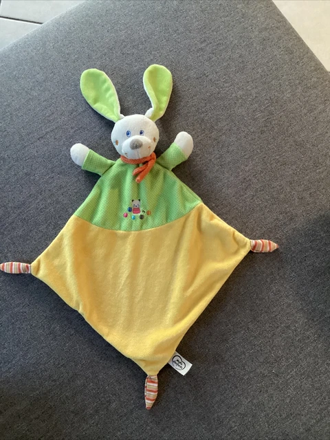 O/ Doudou mots d’enfants lapin Blanc plat jaune vert pois Écharpe Orange Chat