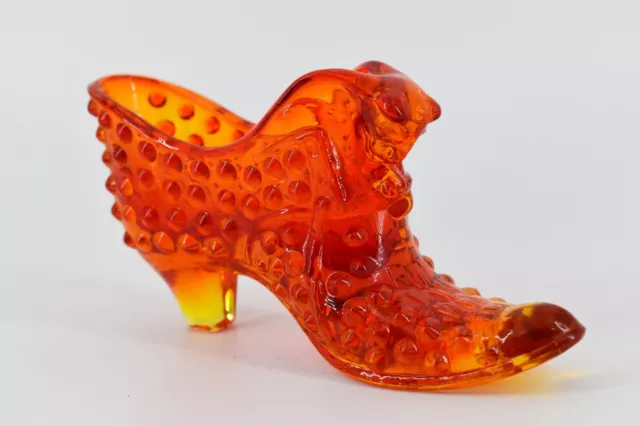 Vintage Fenton Amberina Art Glass Cat Hobnail Boot Shoe Figurine USA