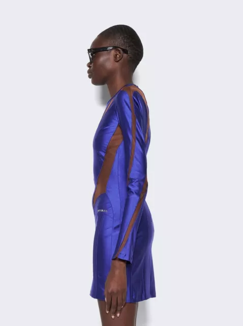 MUGLER Illusion Panelled Mini  Dress Ultraviolet And Nude FR 40 US 8 L Org $990 3