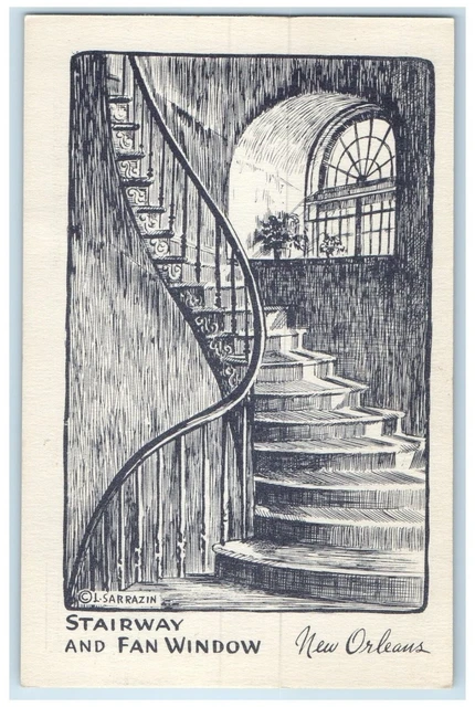 c1940 Old Stairway Fan Window Toulouse Street New Orleans Louisiana LA Postcard