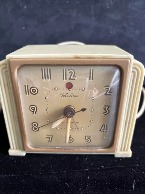 Vintage Art Deco Telechron White Electric Alarm Clock Works Model  7 H135