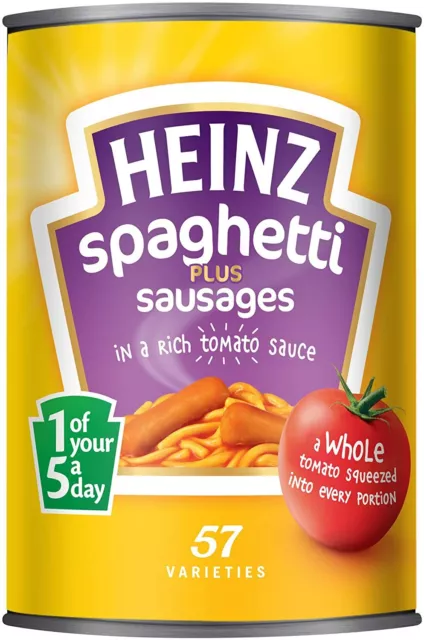 HEINZ Spaghetti & Salsicce Salsiccia Grande 400g x 4 Lattine LUNGA DATA Pasto Veloce