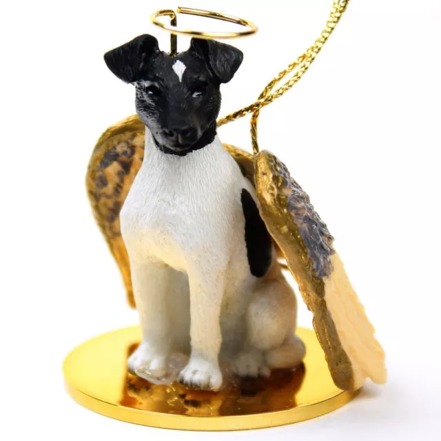 Fox Terrier Ornament Angel Figurine Hand Painted Black/White