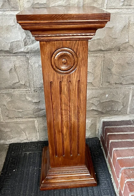 Vintage VICTORIAN STYLE WOODEN OAK NEWEL POST PLANT STAND PEDESTAL COLUMN