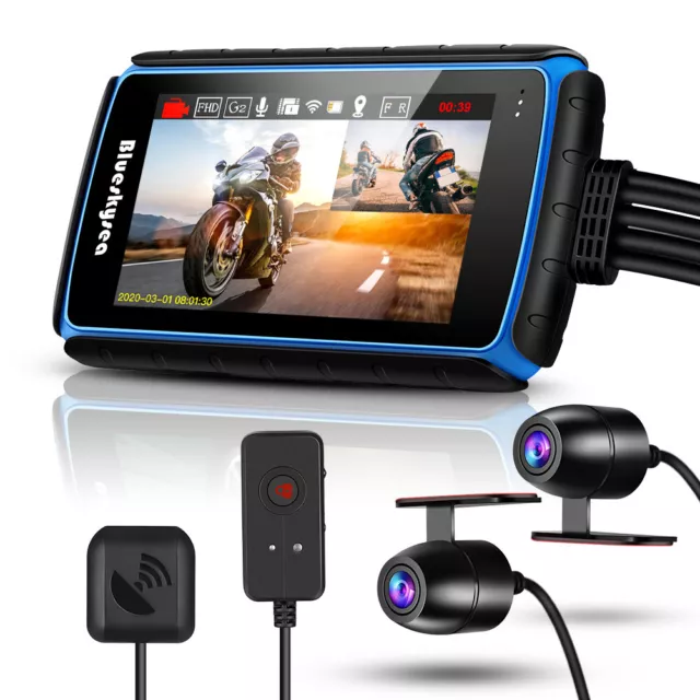 Blueskysea DV988 Motorcycle Dash Cam 1080p Dual Lens Recording DVR 4''IPS Screen