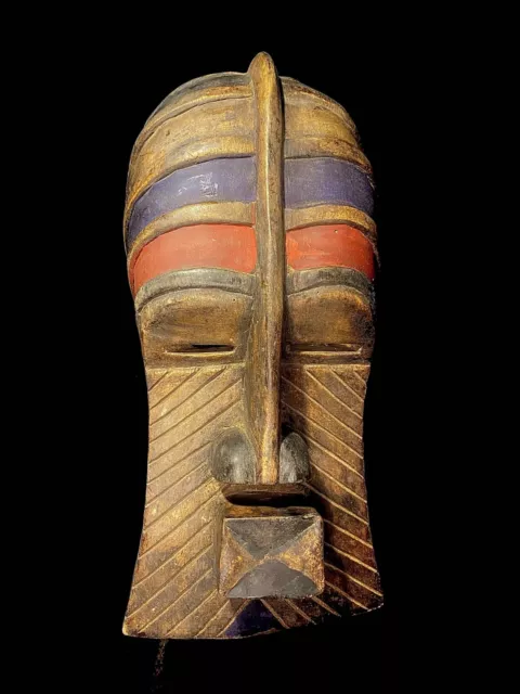 African Tribal Face Mask Wood Hand Carved Wall Hanging Mask Songye Africa -5998