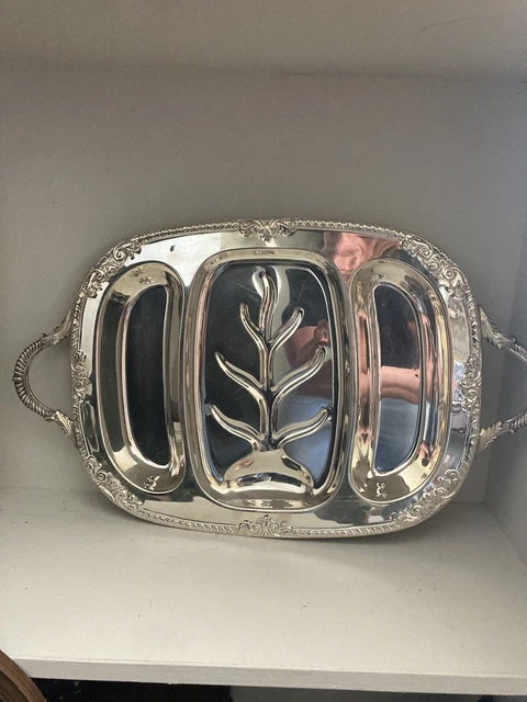 English Silver Mfg Corp Vintage Silverplate Meat Tray Compartments 23x14x1.5 USA