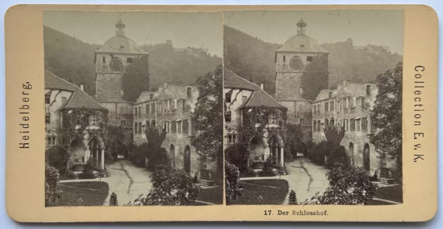 Deutschland Heidelberg Hof Des Château c1880 Foto Stereo Vintage P78L6n