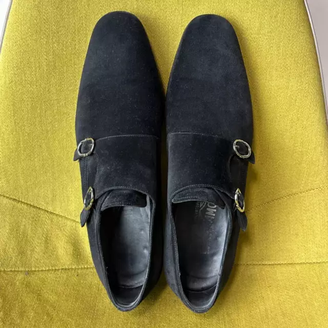 SALVATORE FERRAGAMO DOUBLE Monk Suede Leather Shoes 9.5 EE 28.0 28.5 ...