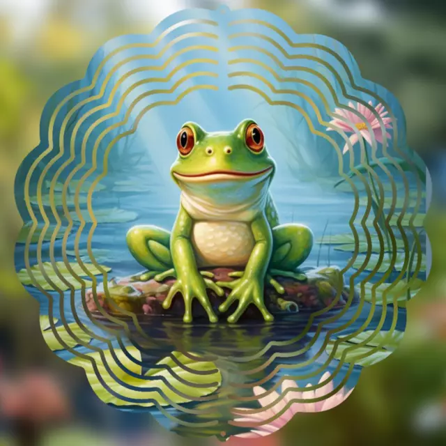 Cute Froggy Metal Wind Spinner | Whimsical Garden Frog Yard Art