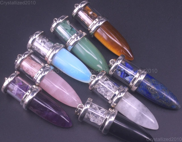 Natural Gemstone Chip Bead Hexagonal Pointed Reiki Chakra Healing Pendant Beads