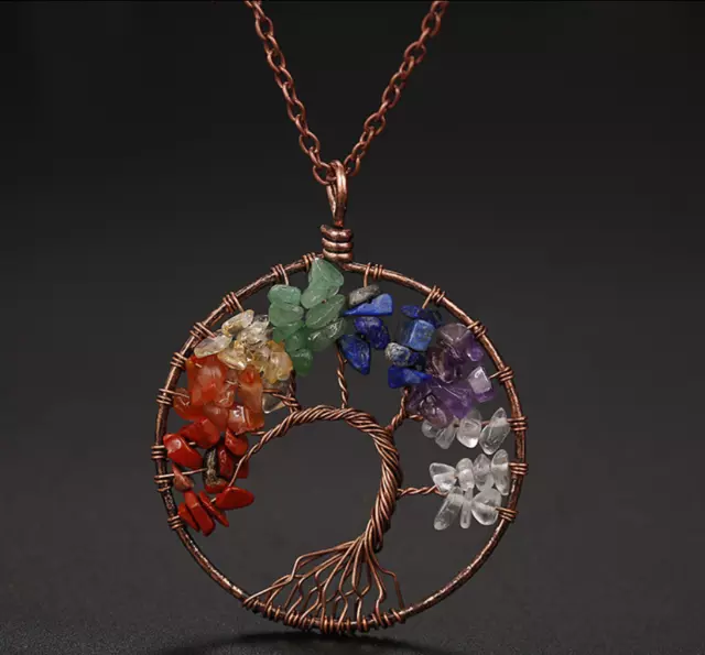 7 Chakra Natural Gemstone Balance Tree of Life Pendant Healing Energy Necklace