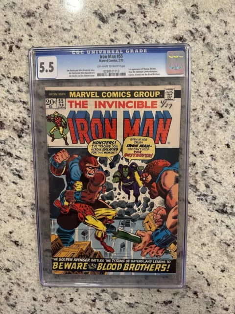 Iron Man #55 CGC 5.5 1st App Thanos Drax Starfox Kronos Eros And Blood Brothers